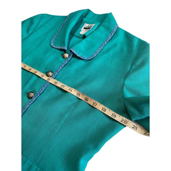 Vintage 90s Leslie Faye Top Blazer Short‎ Sleeve Teal Button Up Collar Spring 12 - Picture 6 of 16